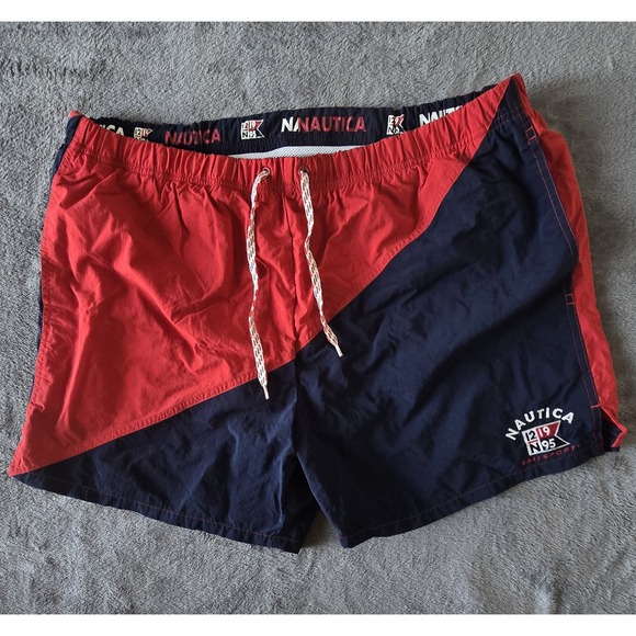 Nautica Other - Nautica N95 Sailsport 219 Colorblock Swim Trunks Men's L Red Navy Mesh Lined VTG